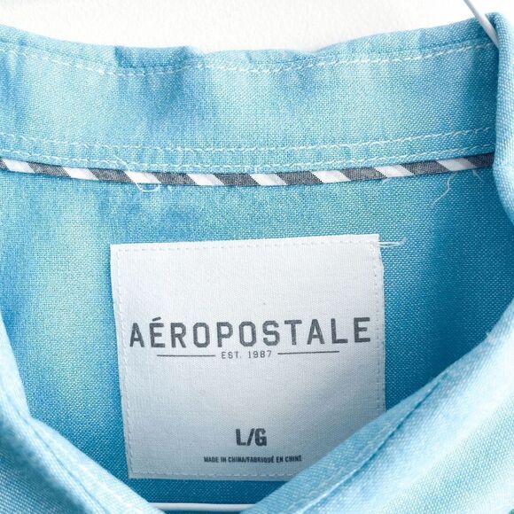 Aeropostale Mens Shirt Button Down Casual Cotton Long Sleeve Blue Large - Picture 3 of 7